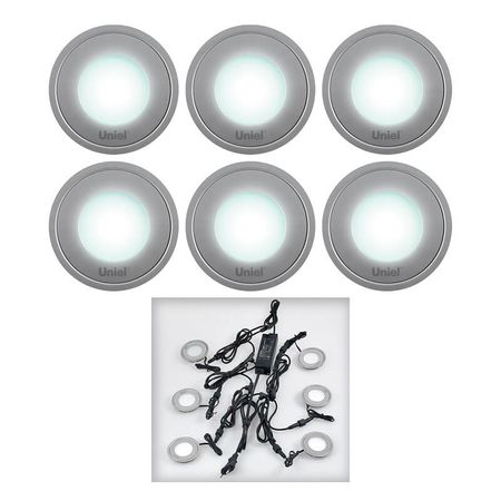 ULM-R06-0,5W*6/NW IP67 SILVER картон Комплект из 6 светильников светодиодных встраиваемых с адаптеро