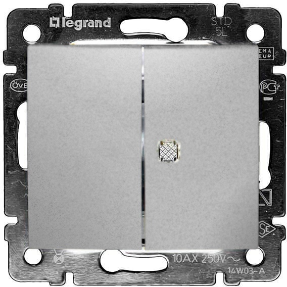 Valena Выключатель 2-клав. с индикацией 10А 250В~, алюм.