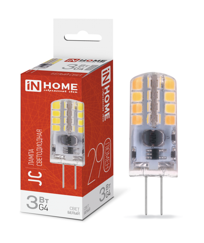Лампа светодиодная LED-JC 3Вт 12В G4 4000К 290Лм IN HOME